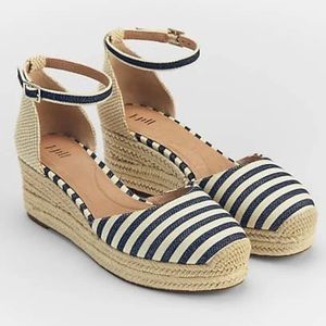 NEW J. JILL Wedge-Heel Espadrilles Cecile (Navy Blue and Cream) New. Never Worn.